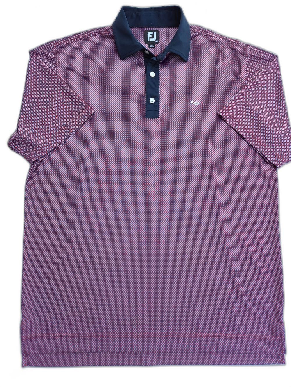 FootJoy Men's Size L Golf Polo Shirt Red Blue Lattice Micro Print Lisle ProDry